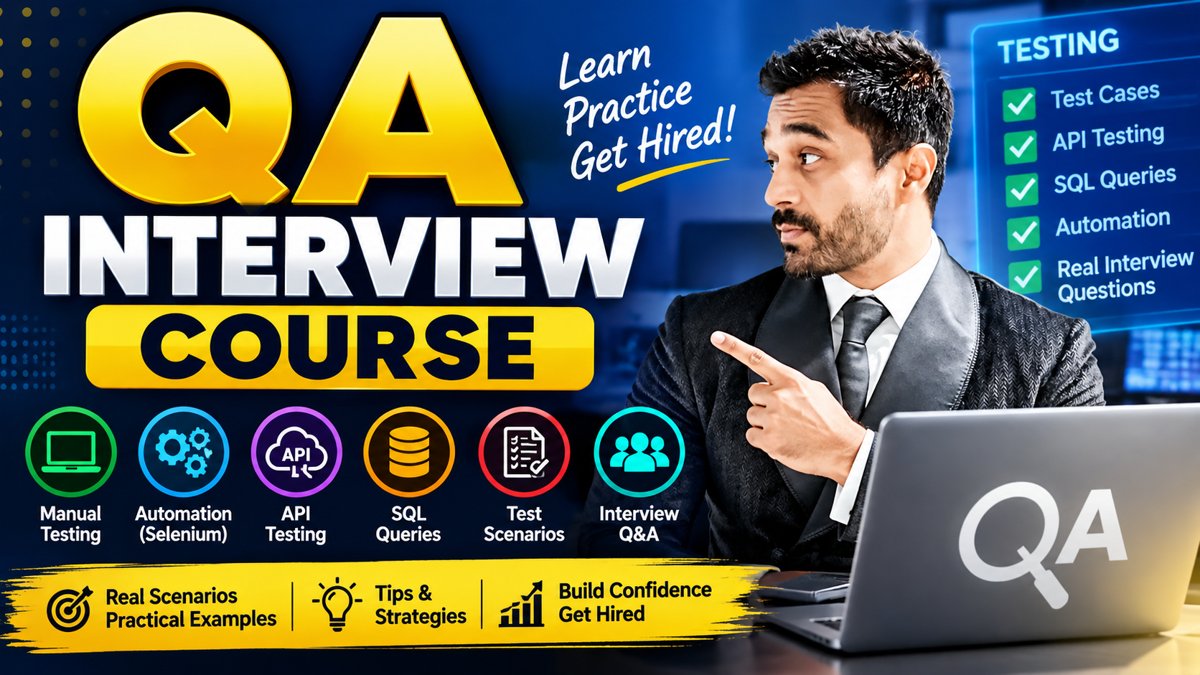 QA Interview Course with Javed Mondol: manual testing, Selenium automation, API testing, SQL queries, test scenarios and interview Q&A